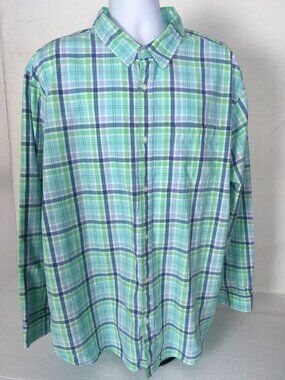 Place Button Down Shirt Men Size XXXL Blue Green White Plaid Long Sleeves Pocket